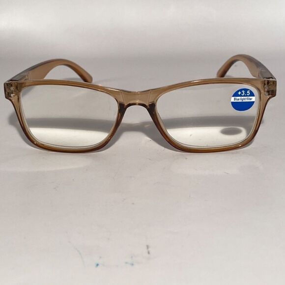 1435 Helen 3.5 Reading Glasses Thin Rectanle Bluelight Filter Taupe Frames NWT - Picture 3 of 9